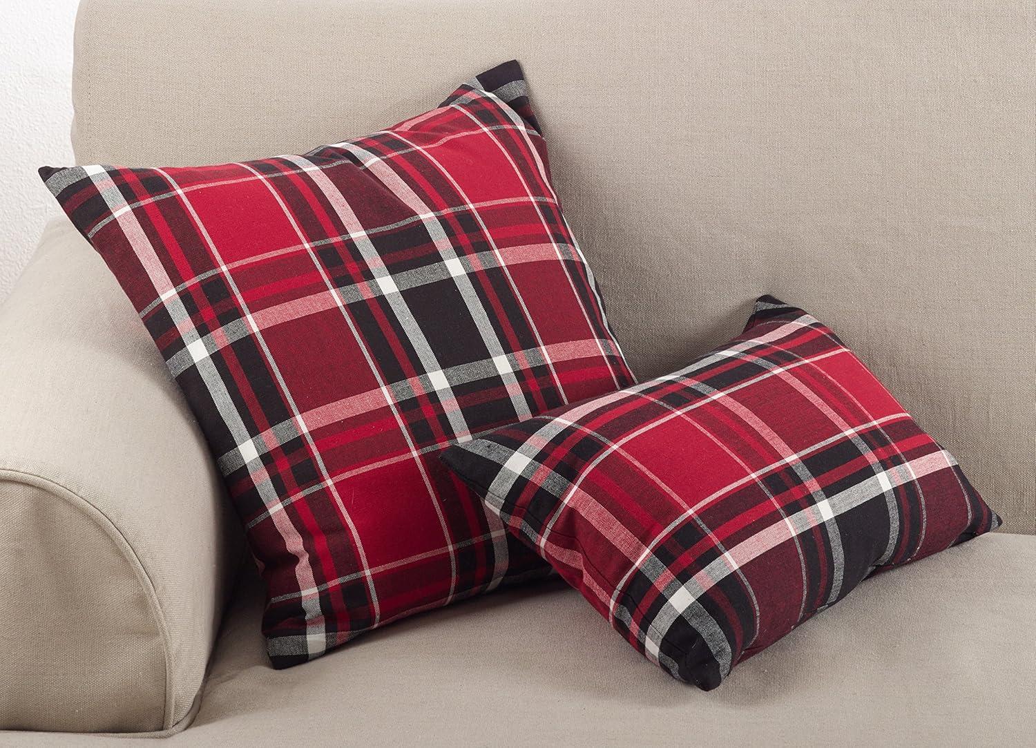 Saro Lifestyle Plaid Pillow - Down Filled, 20" Square, Red