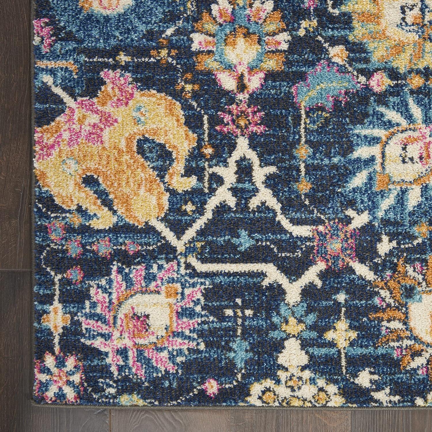 Navy Floral Whimsy 10' x 14' Synthetic Easy-Care Area Rug