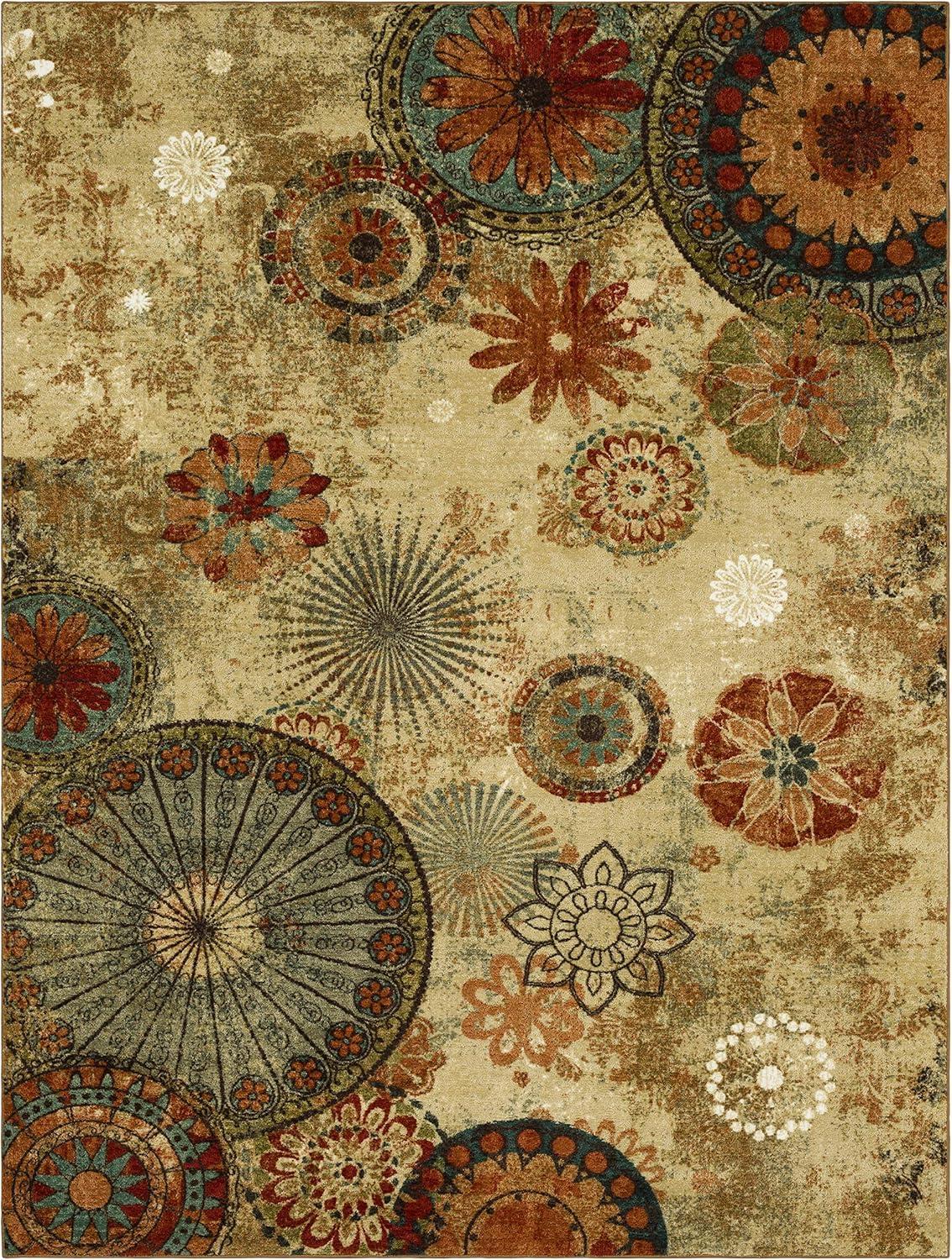 Mohawk Home Strata Caravan Medallion Multi Printed Area Rug, 7'6"x10', Tan & Orange