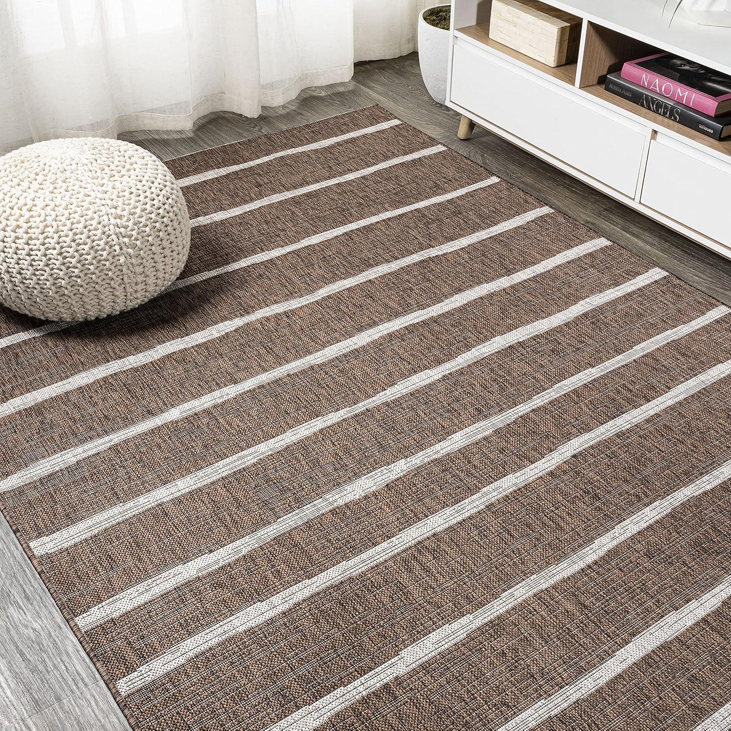 3'x5' Colonia Berber Stripe Indoor/Outdoor Area Rug, Brown/Beige - JONATHAN Y