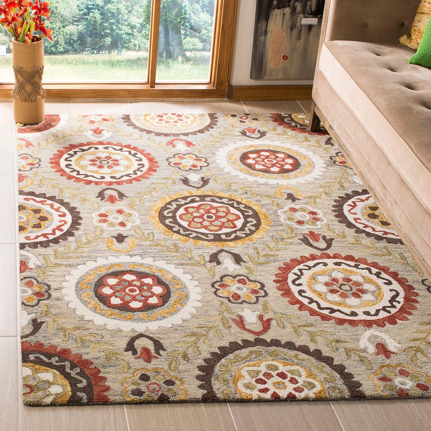 Suzani SZN374 Hand Hooked Indoor Area Rug - Grey/Multi - 8'x10' - Safavieh