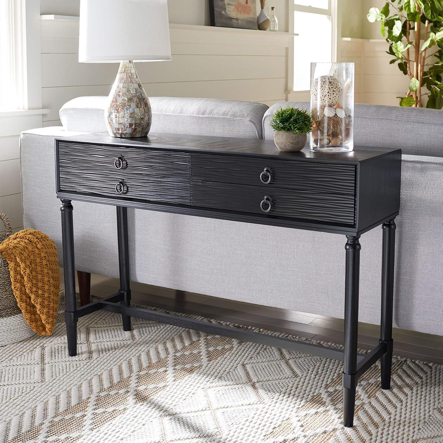 SAFAVIEH Aliyah Solid 4 Drawer Console Table, Black