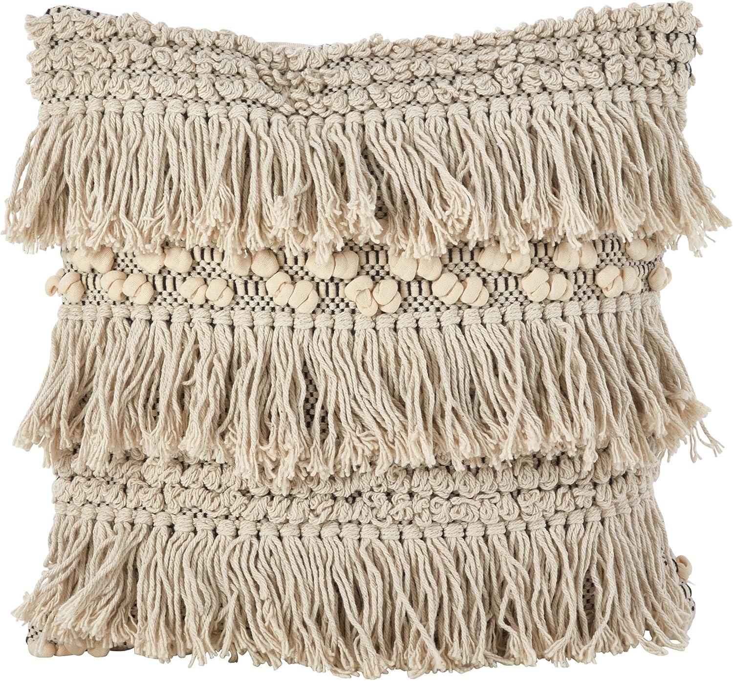 Saro Lifestyle Moroccan Wedding Blanket Style Fringe Cotton Down Filled Throw Pillow