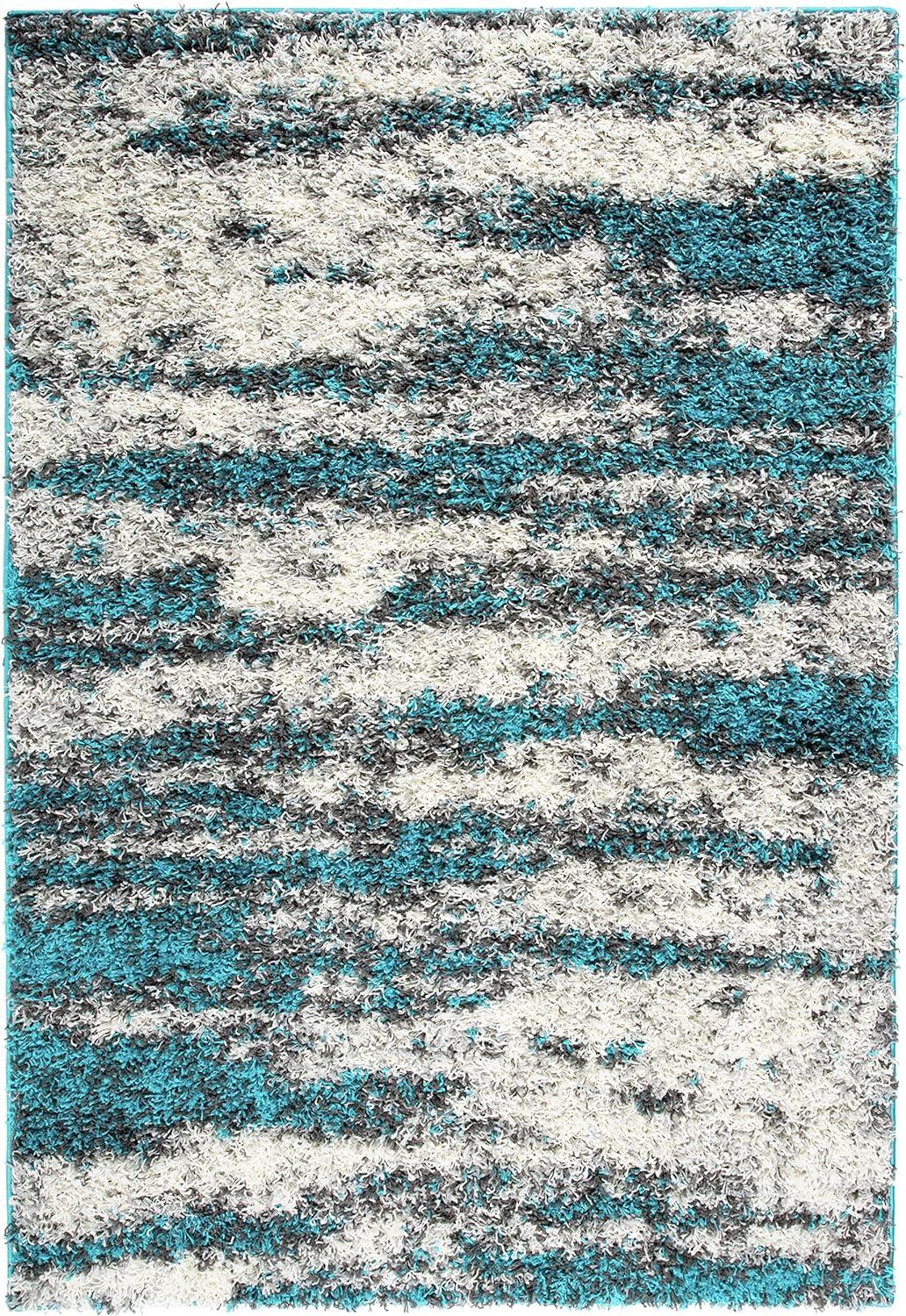 World Rug Gallery Modern Abstract Design Plush Shag Area Rug - Turquoise 5' x 7'