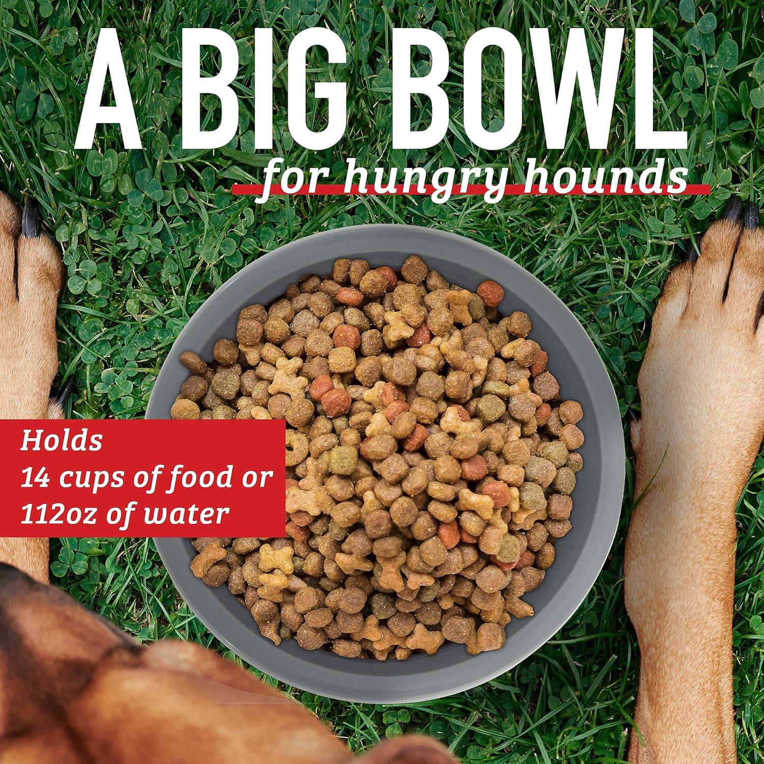 Leash Boss Extra Large Dog Bowl (112 oz) - Plastic Food & Water Feeder for Inside & Outside, Gray, Holds 14 Cups - Large Outdoor Dog Water Bowl - for All Breed Sizes, Durable, Dishwasher Safe