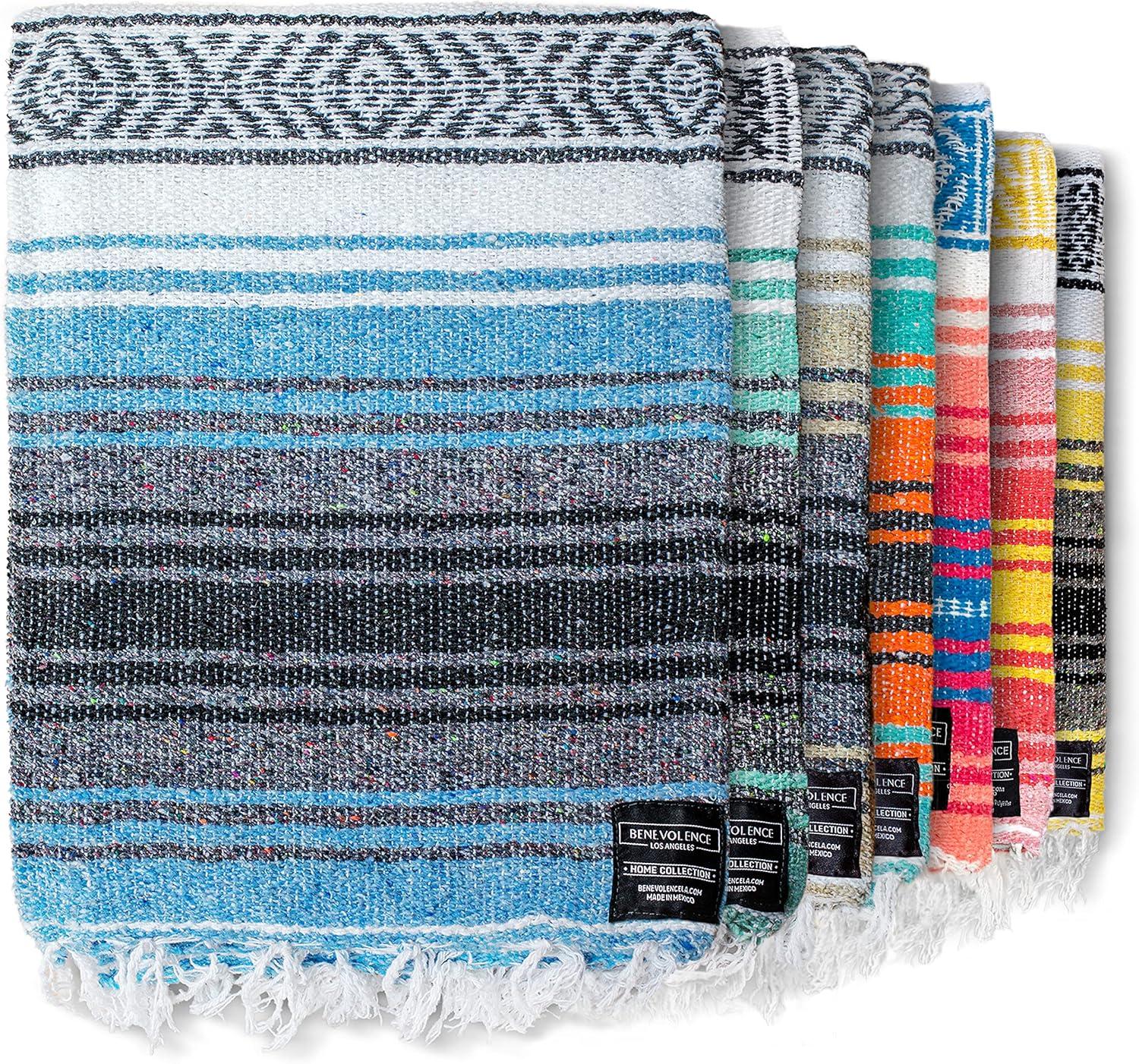 Benevolence LA Authentic Mexican Blanket (70 x 50 in) In Sky Blue