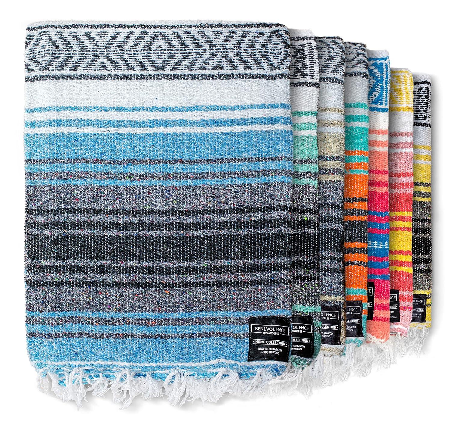 Benevolence LA Authentic Mexican Blanket (70 x 50 in) In Sky Blue