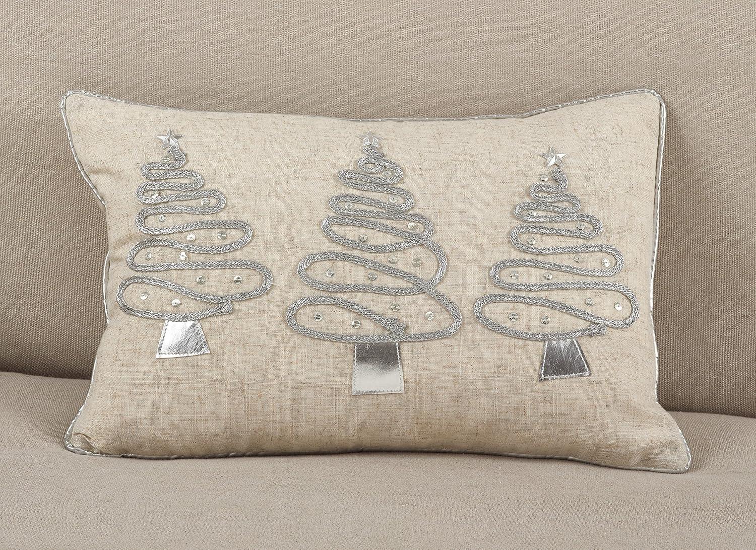 Saro Holiday Tree Design Sequined Throw Pillow