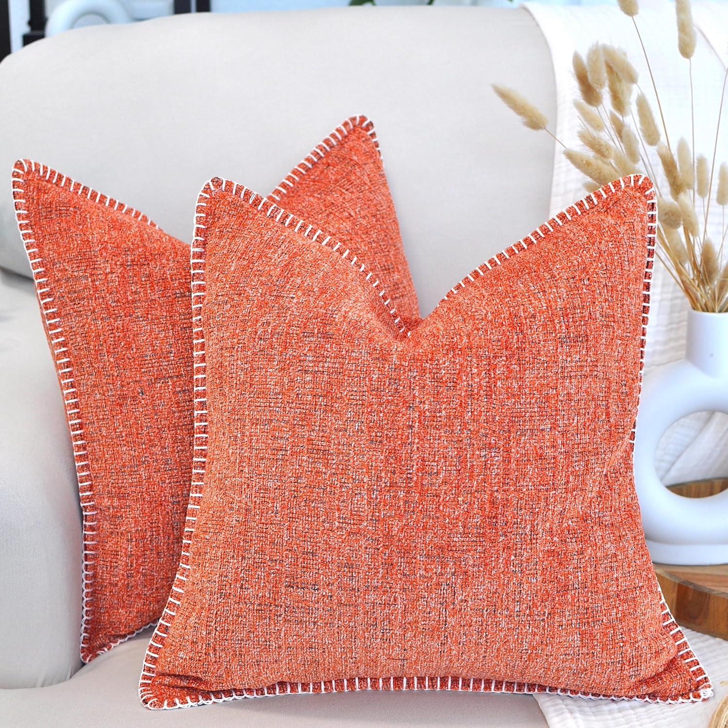 Soft Chenille Throw Pillow Covers With Stitched Edge