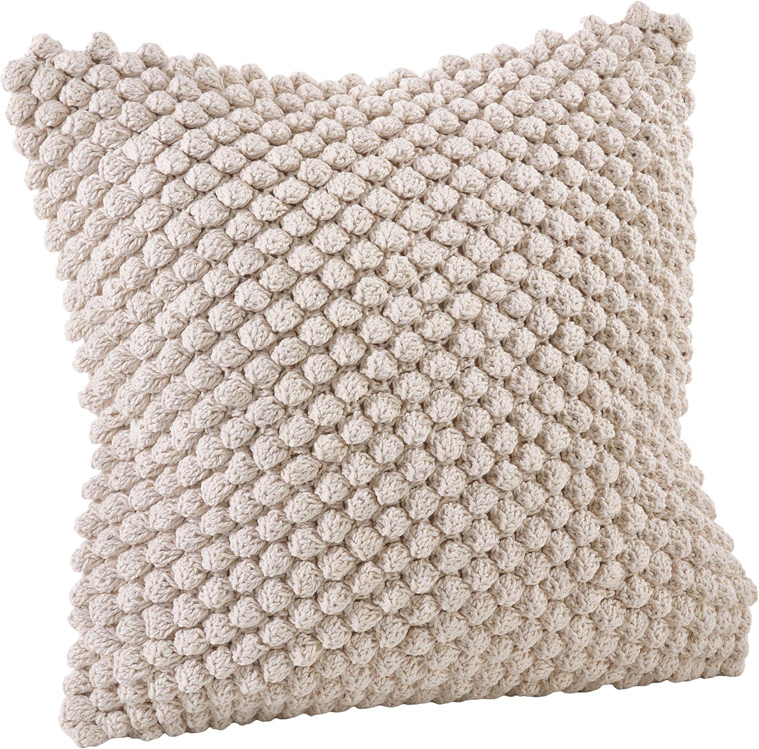 20"x20" Oversize Down Filled Crochet Pom-Pom Square Throw Pillow - Saro Lifestyle