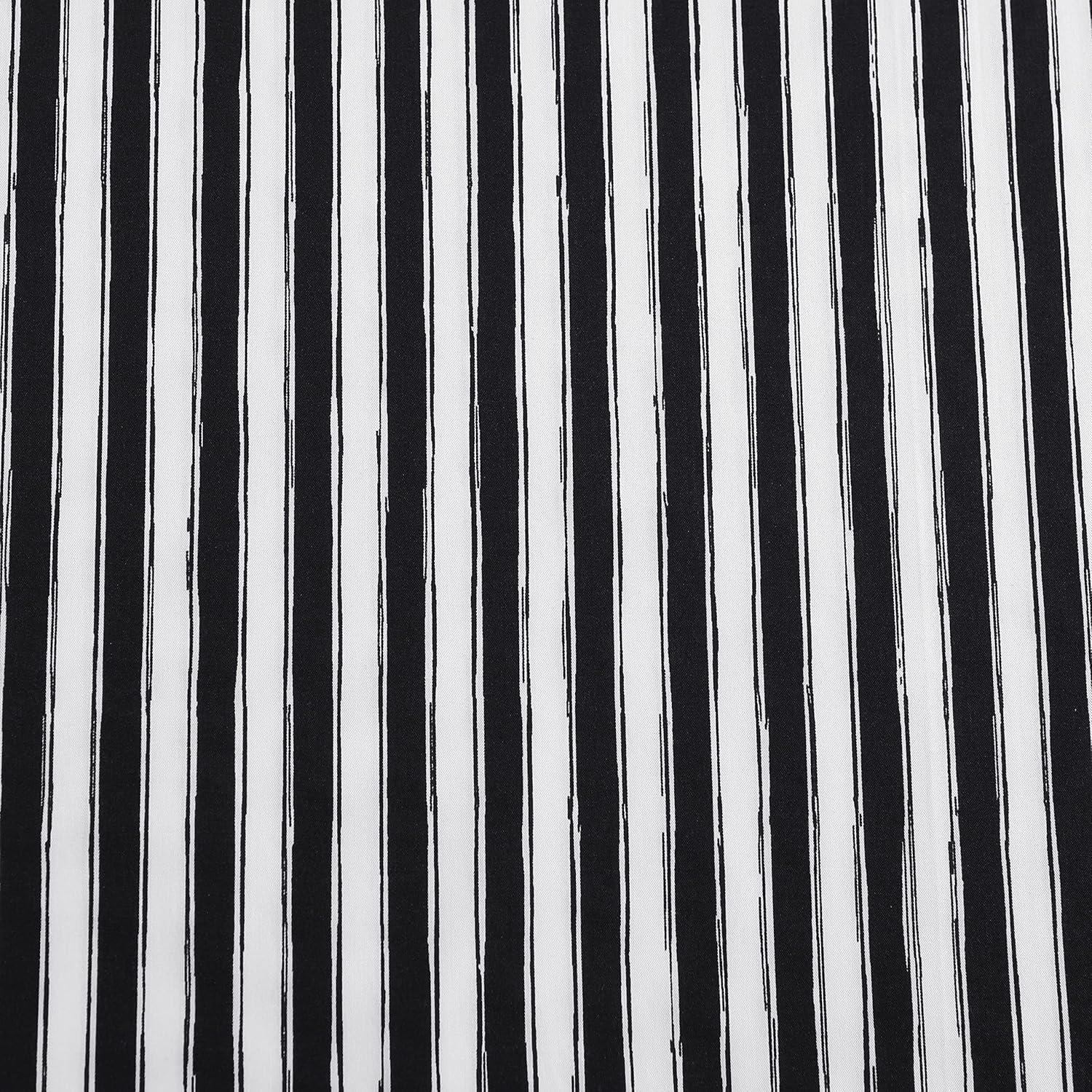 Twin White and Black Striped Cotton Percale Sheet Set