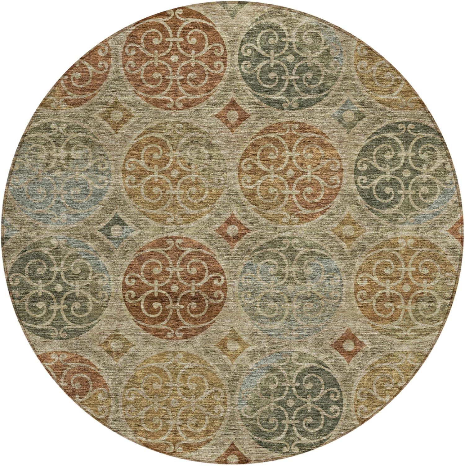 Taupe Round 8' Synthetic Indoor/Outdoor Washable Rug