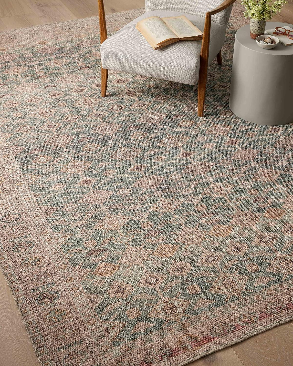 Aubrey Aqua and Sand Rectangular Synthetic Accent Rug