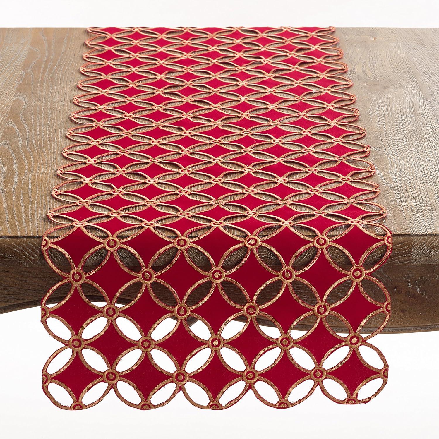 Saro Lifestyle Buche de Noel Collection Holiday Cutwork Design Table Runner, 16"x68", Red