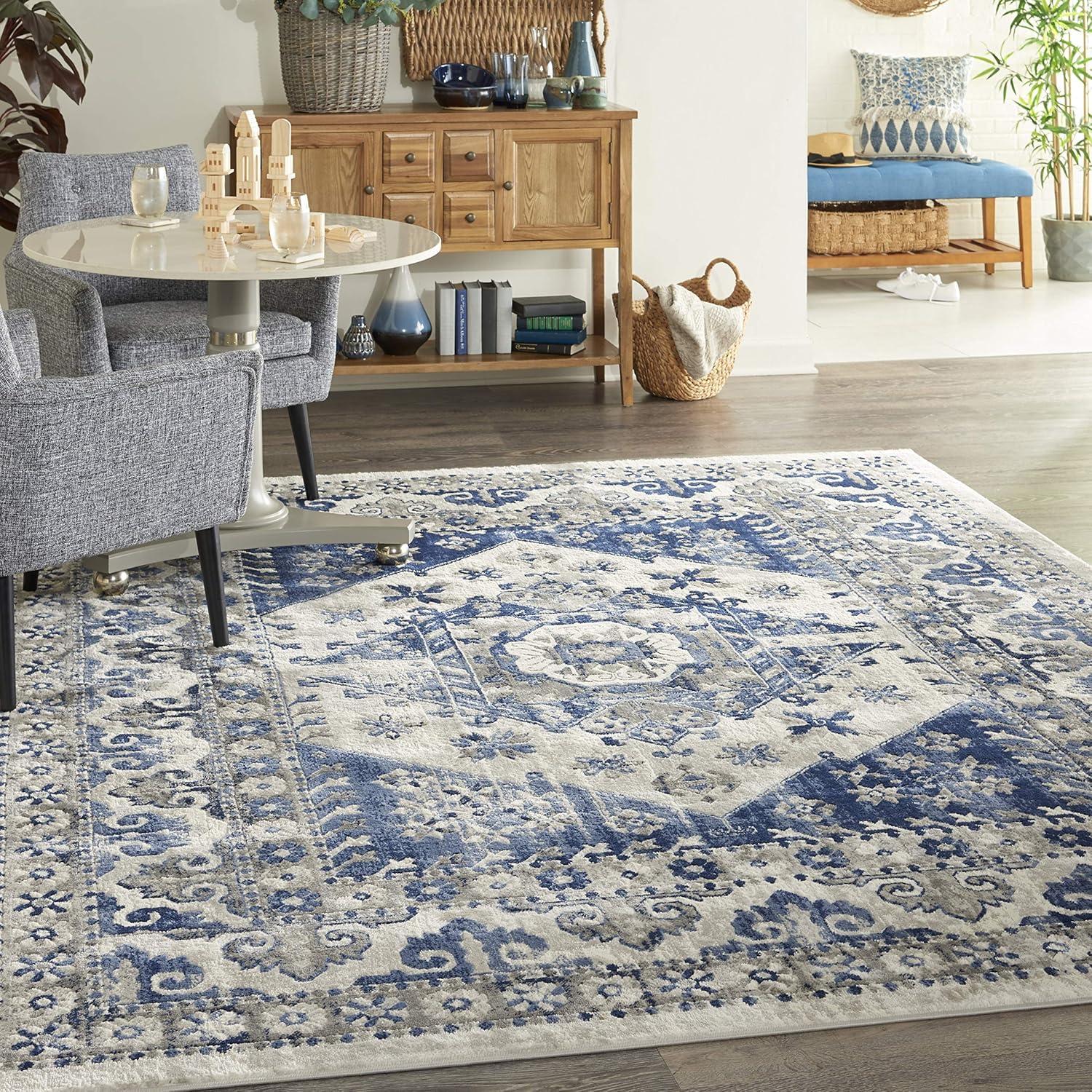 Ivory Blue Cyrus 8' x 10' Synthetic Reversible Area Rug