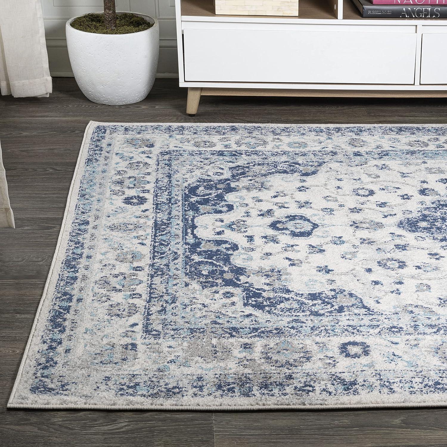 5'x 8' Indhira Ornate Medallion Persian Area Rug, Blue/Gray - JONATHAN Y