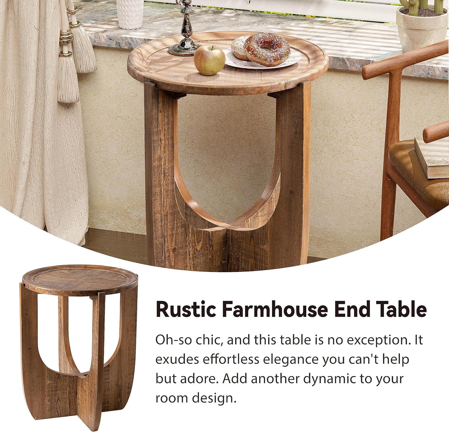 COZAYH Rustic Farmhouse End Table, French Country Accent Side Table for Family, Dinning or Living Room, Small Spaces, Modern, Round, Brown End Table