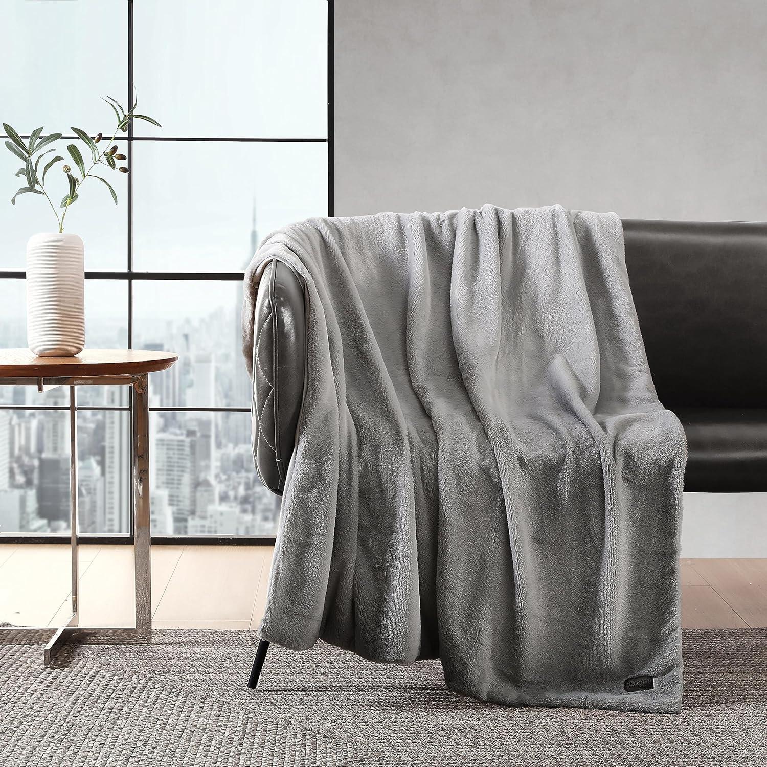 Kenneth Cole Faux Fur Solid Throw Blankets