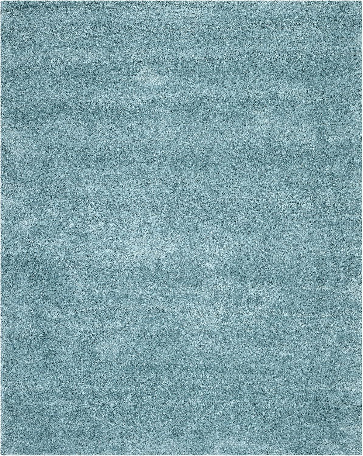 Aqua Blue Tufted Shag Rectangular Rug, 10' x 14', Easy Care Handmade