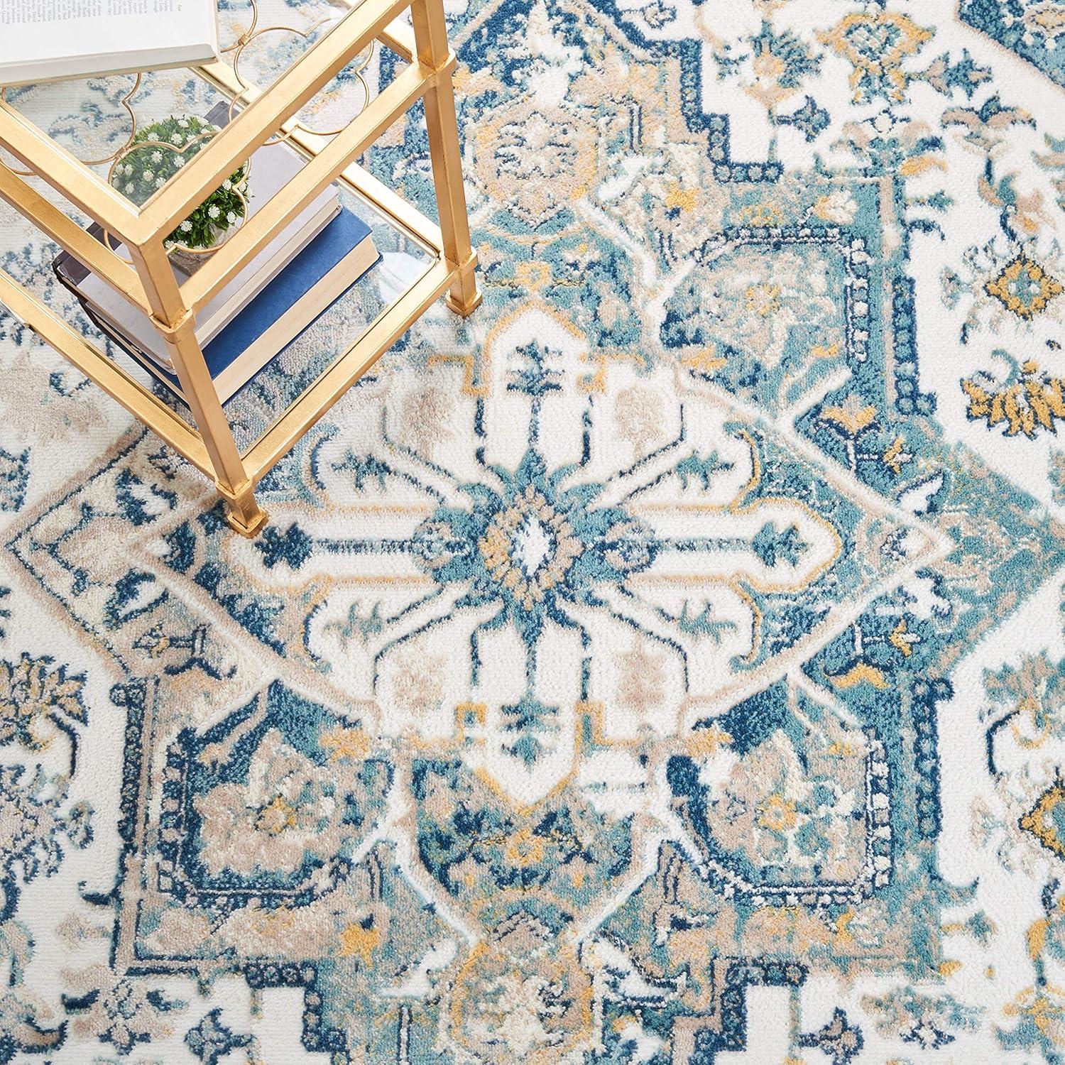 SAFAVIEH Skyler Ottoline Medallion Area Rug, Ivory/Navy, 6'7" x 6'7" Square