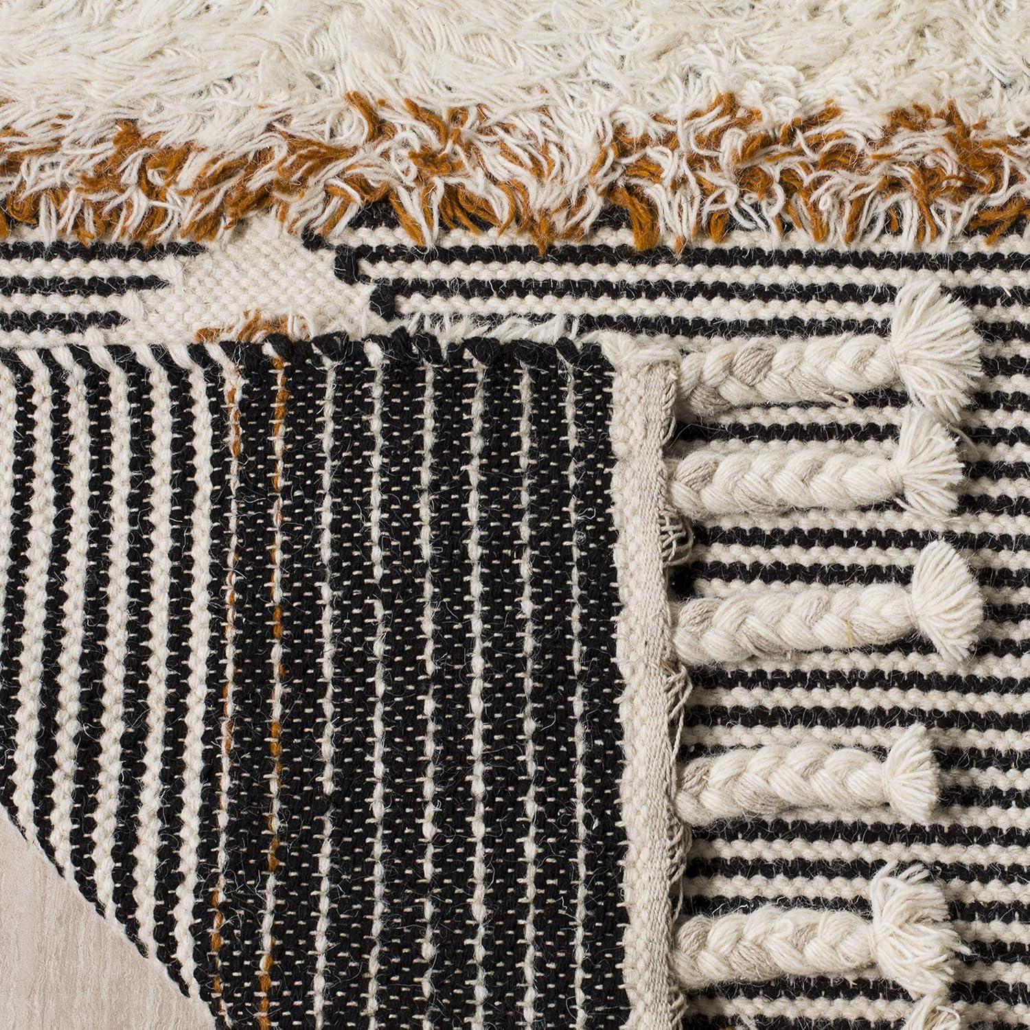 Kenya KNY904 Hand Knotted Area Rug - Ivory/Black-Orange - 6'x9' - Safavieh