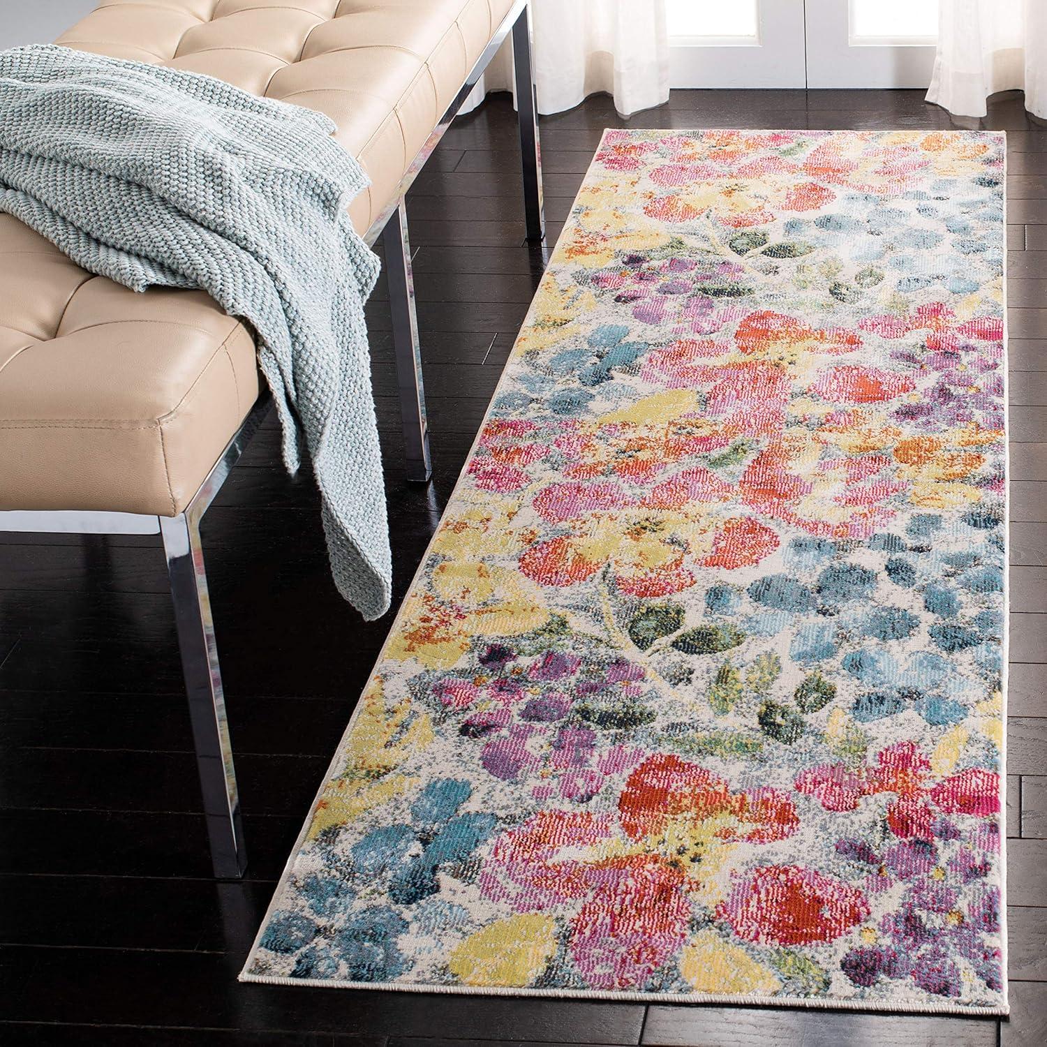 Lillian LLN360 Power Loomed Area Rug - Blue/Yellow - 6'7"x6'7" - Safavieh