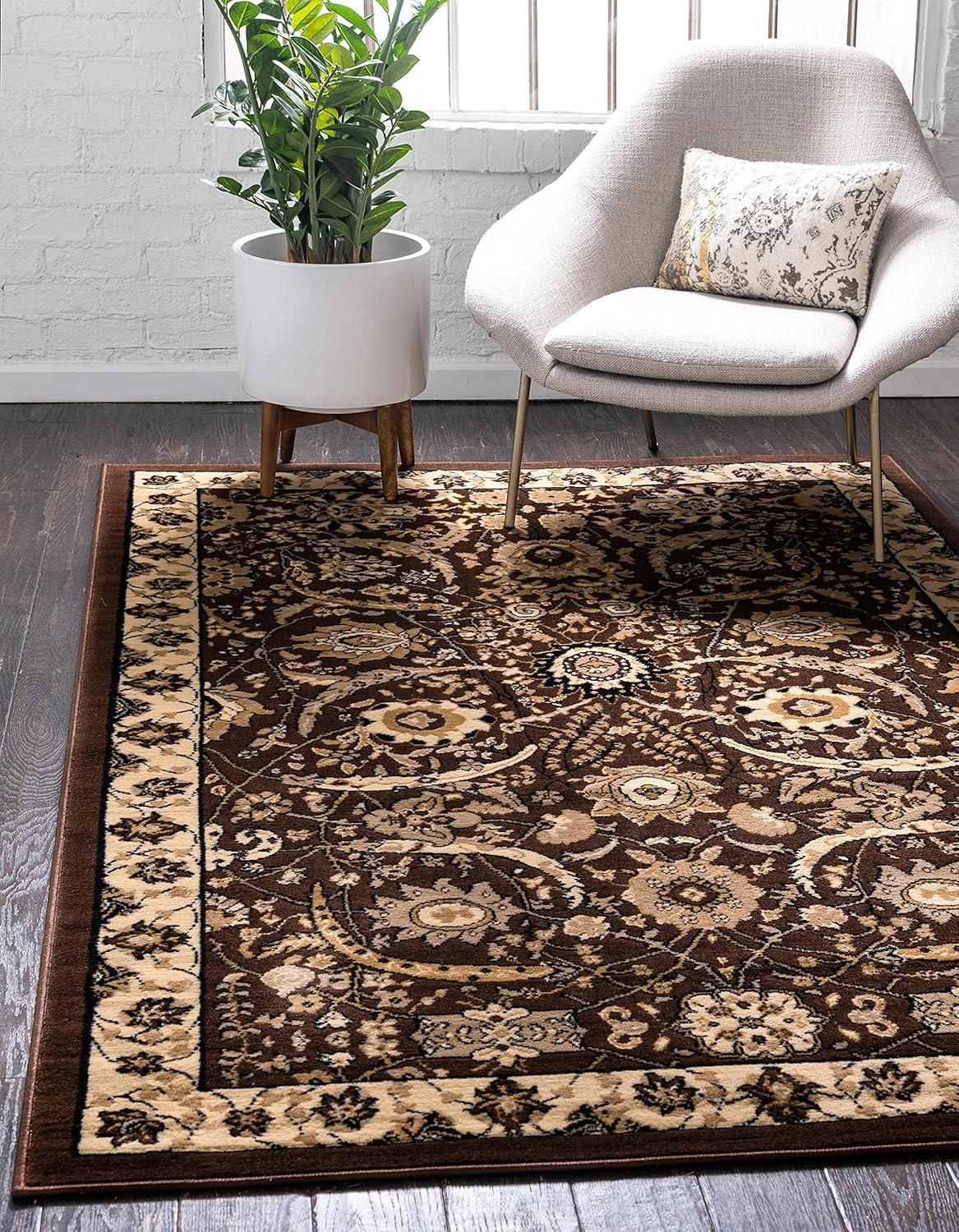 Unique Loom Cape Cod Espahan Rug Brown/Beige 6' 1" x 9' Rectangle Floral Traditional Perfect For Living Room Bed Room Dining Room Office