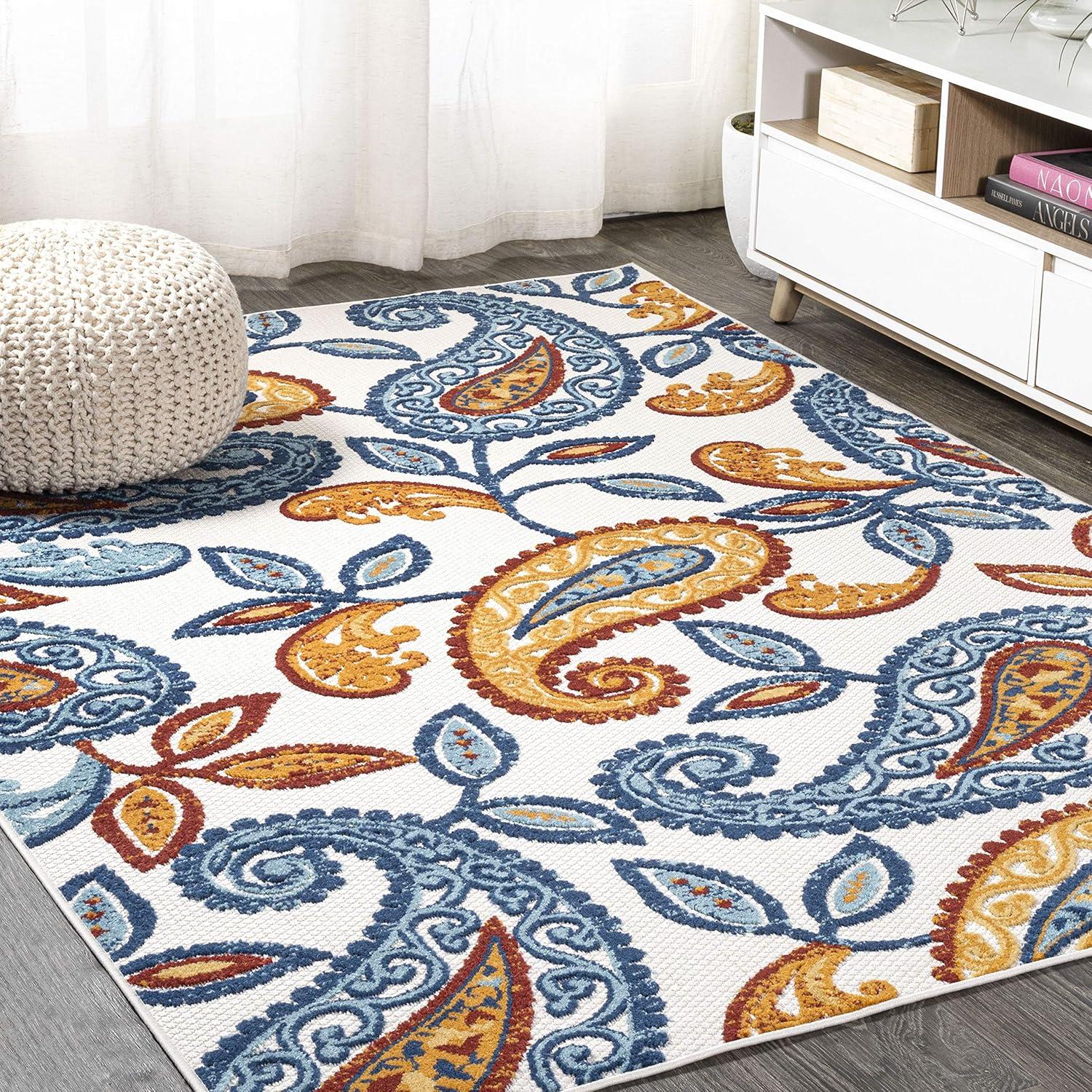 5'x8' Julien Paisley High-Low Indoor/Outdoor Area Rug, Orange/Blue - JONATHAN Y
