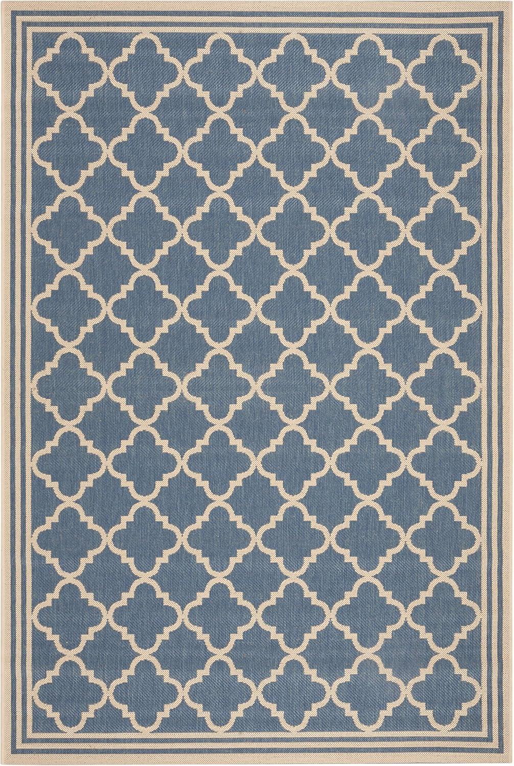 SAFAVIEH Beach House Nima Trellis Indoor/Outdoor Area Rug Blue/Cream, 5'3" x 7'6"