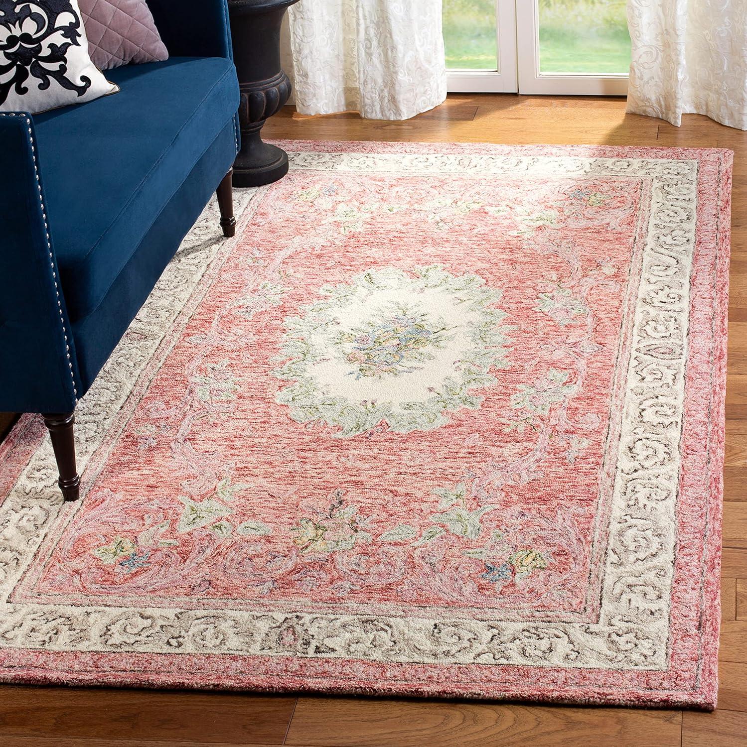 Aubusson AUB105 Hand Tufted Area Rug - Red/Ivory - 4'x6' - Safavieh.
