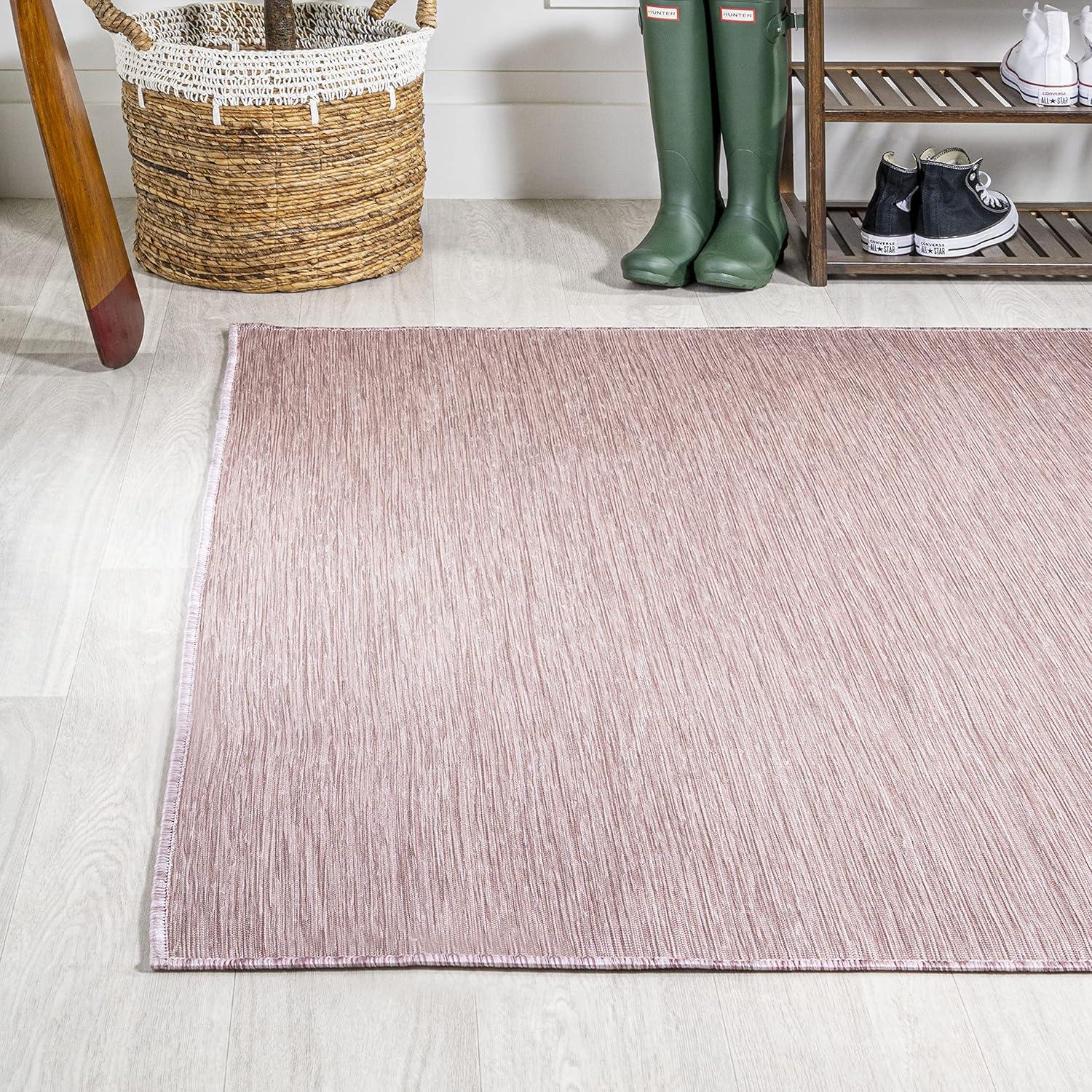 9'x12' Ethan Modern Flatweave Solid  Area Rug, Pink - JONATHAN Y
