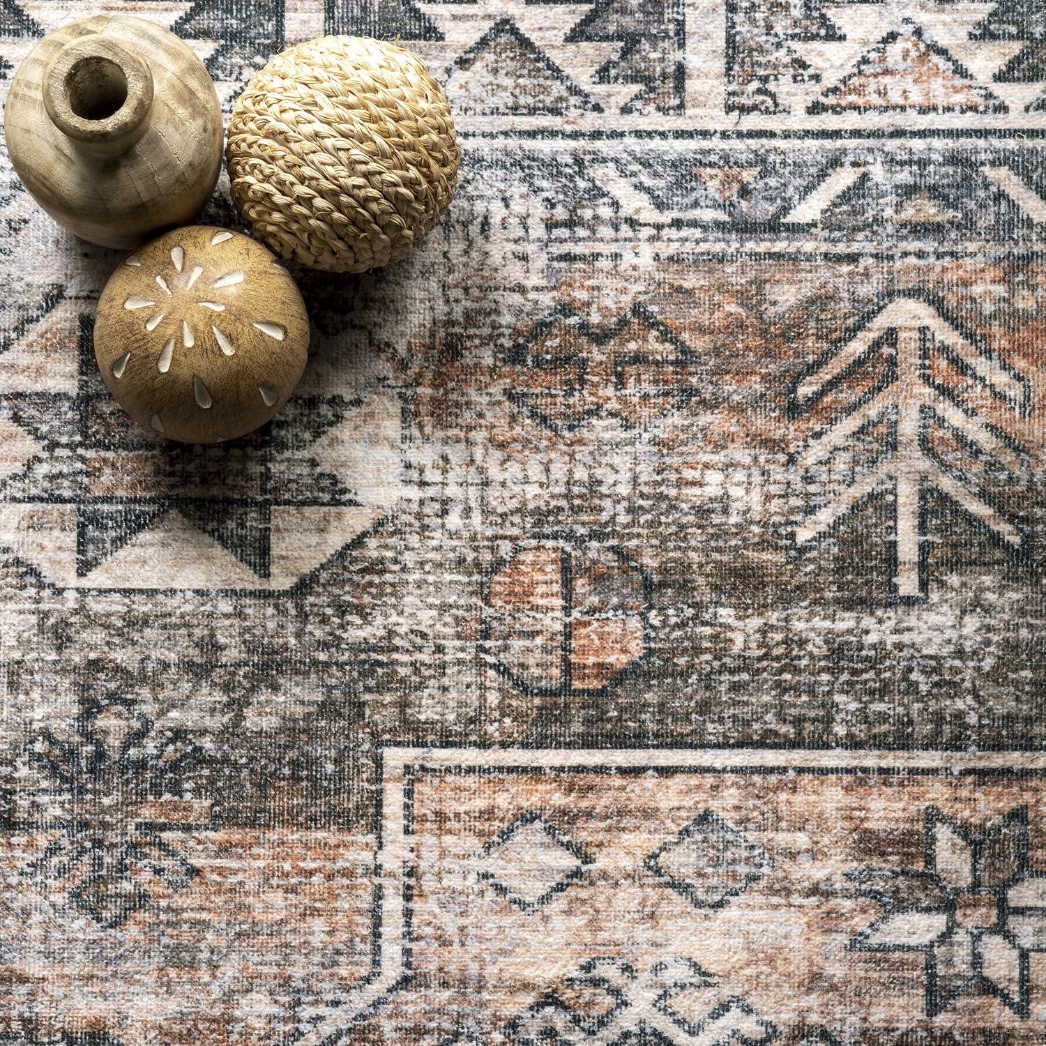 Nuloom 5x8 Machine Washable Rain Haven Vintage Medallion Indoor Area Rug, Rust Non-Slip Backing, Stain Resistant, BedroomLiving Room, Kitchen