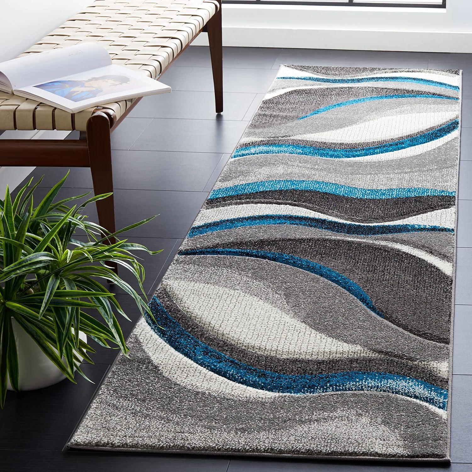 SAFAVIEH Hollywood Dalton Abstract Runner Rug, Grey/Turquoise, 2'3" x 8'
