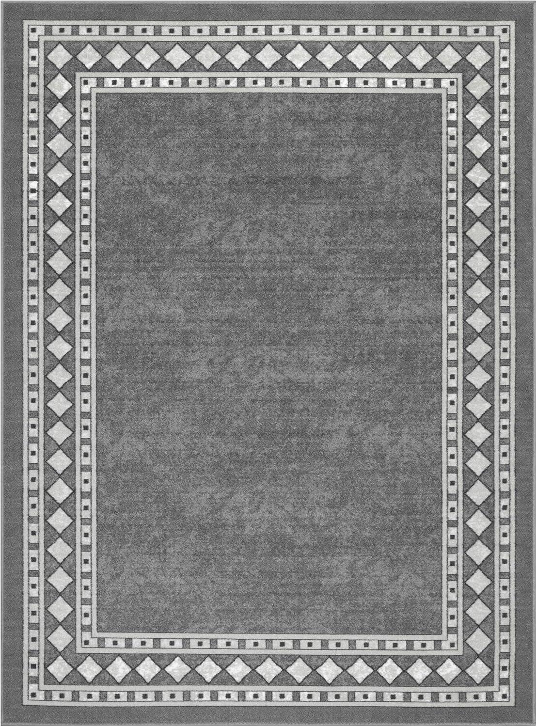 Gray 5' x 7' Modern Synthetic Area Rug with Rubber Backing