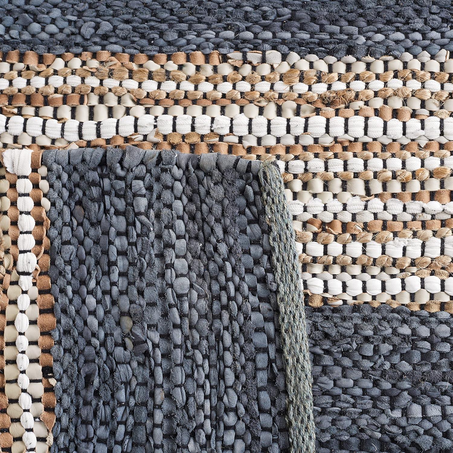 Vintage Leather VTL204 Hand Woven Area Rug - Dark Grey/Natural - 8'x10' - Safavieh.