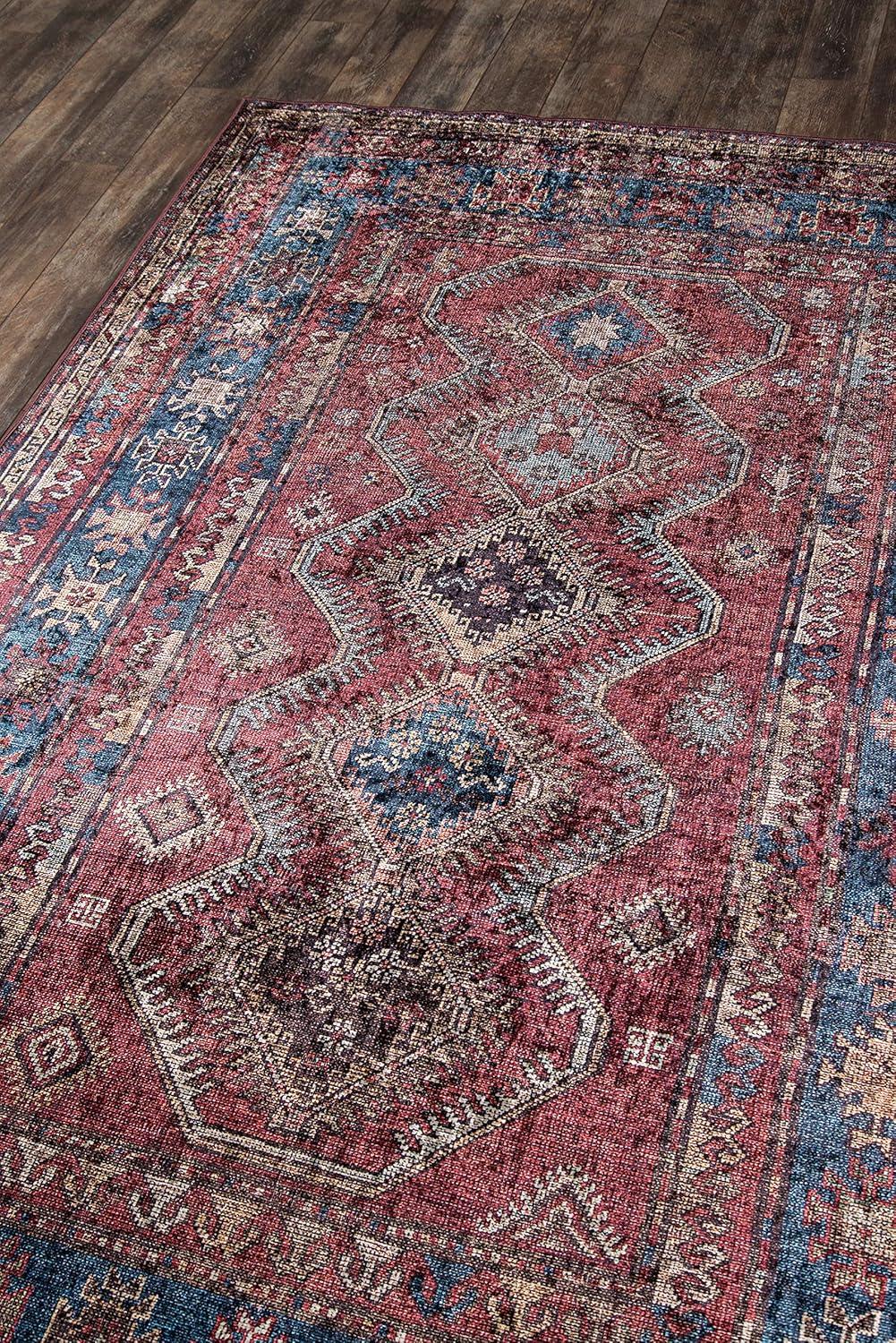 5'x8' Karachi Rezi Area Rug Burgundy - Momeni: Geometric Bohemian, Rubber Backed, Medium Pile, Indoor Use