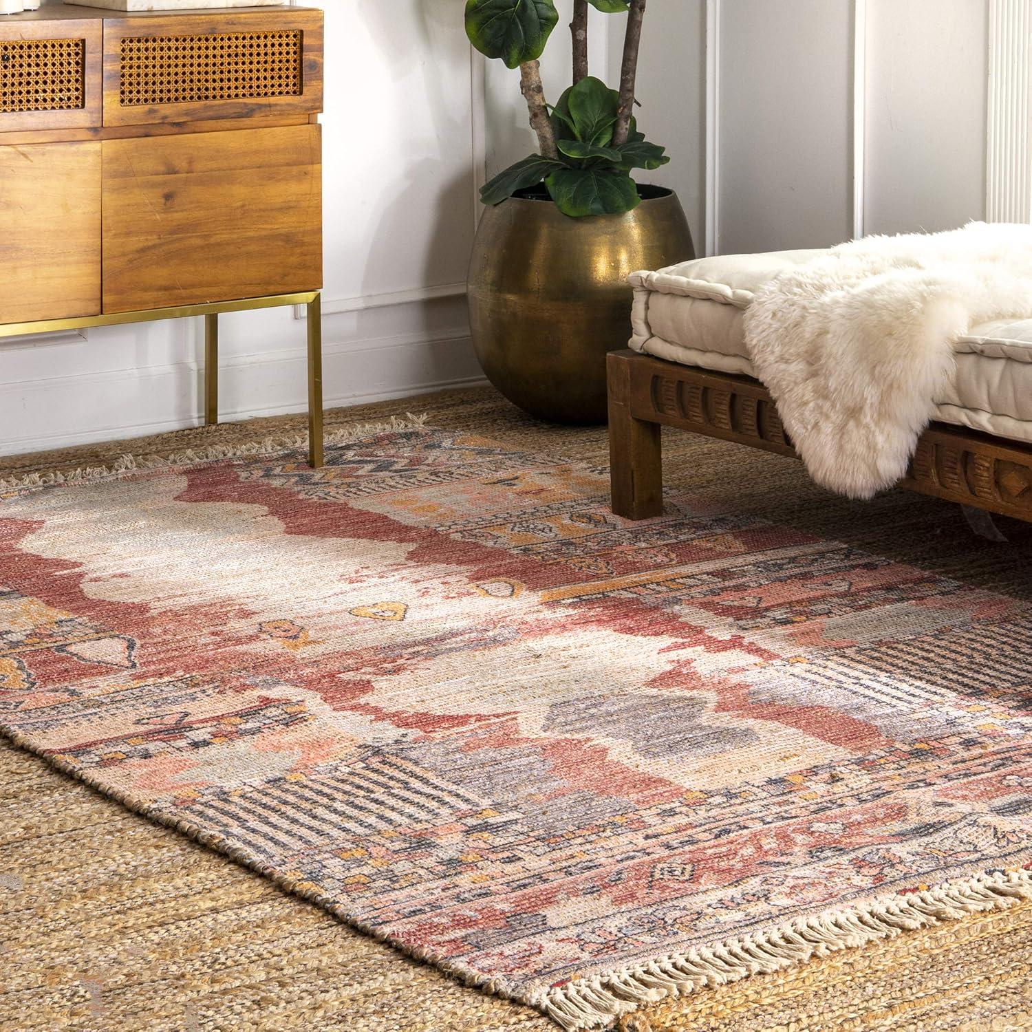 Nuloom Hermina Abstract 5x8 Jute Indoor Area Rug for Dining Room Rug Neutral Rug Living Room Rug Kitchen, Multicolor/Ivory