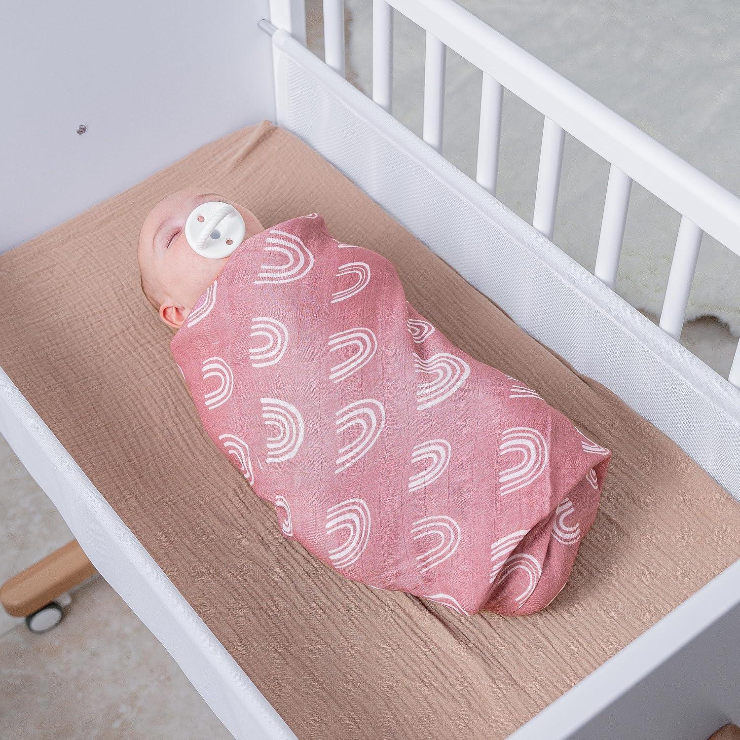 Muslin Swaddle Blankets Neutral Receiving Blanket For Boys And Girls By Comfy Cubs - Pack of 1 - Mauve Rainbow