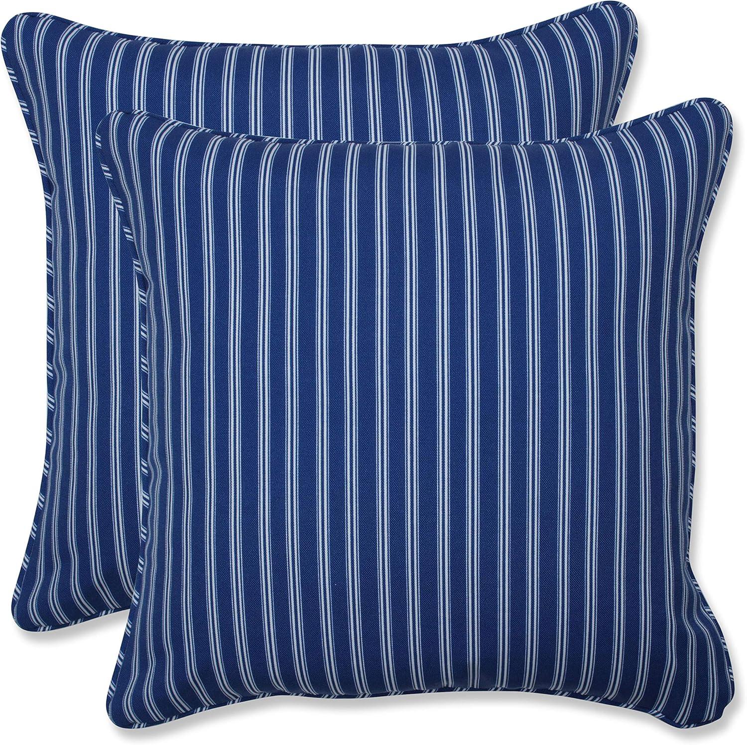 16.5" 2pk Resort Stripe Throw Pillows Blue - Pillow Perfect: Weather & Fade-Resistant, Farmhouse Style, Indoor/Outdoor Use