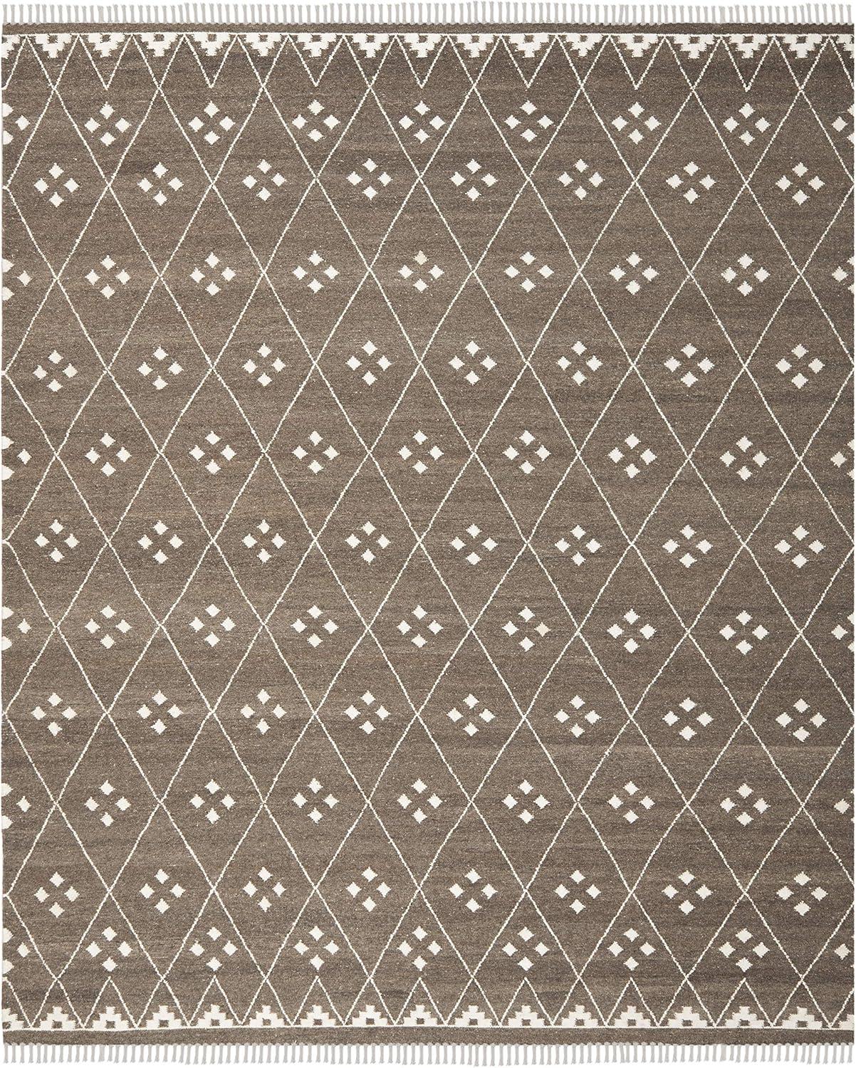 Brown and Ivory Handmade Wool and Viscose Area Rug