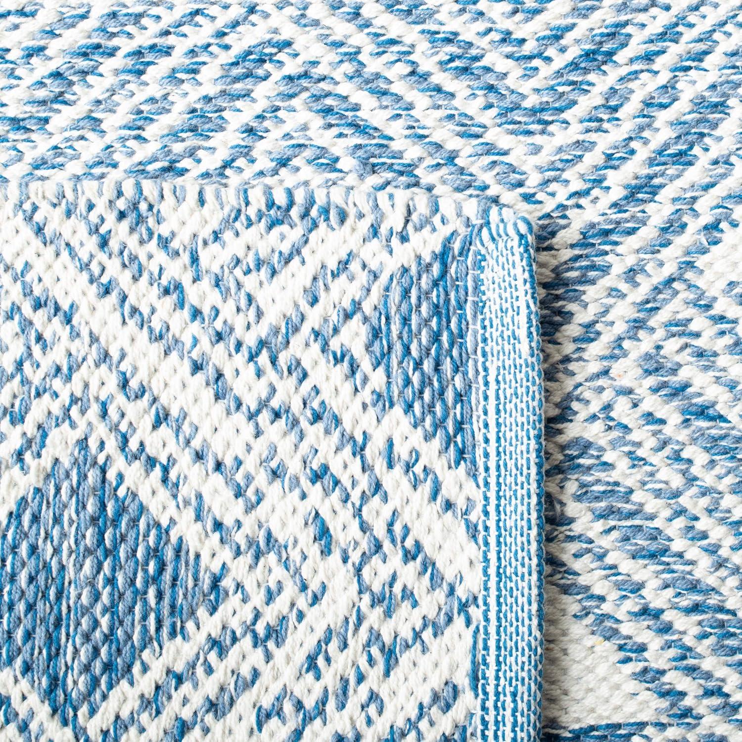 Coastal Charm Blue & Ivory Geometric Hand-Woven Cotton Rug 8' x 10'