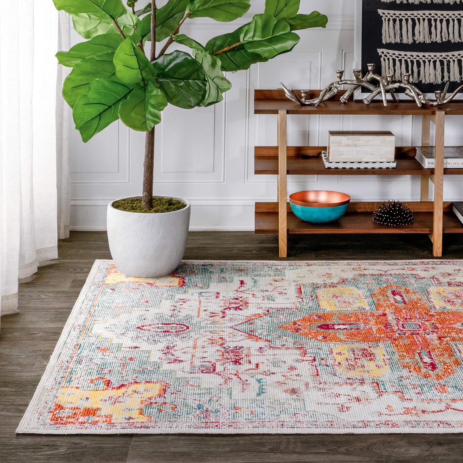 Zafra Vintage Medallion Coral/Blue/Multi 5 ft. x 8 ft. Area Rug