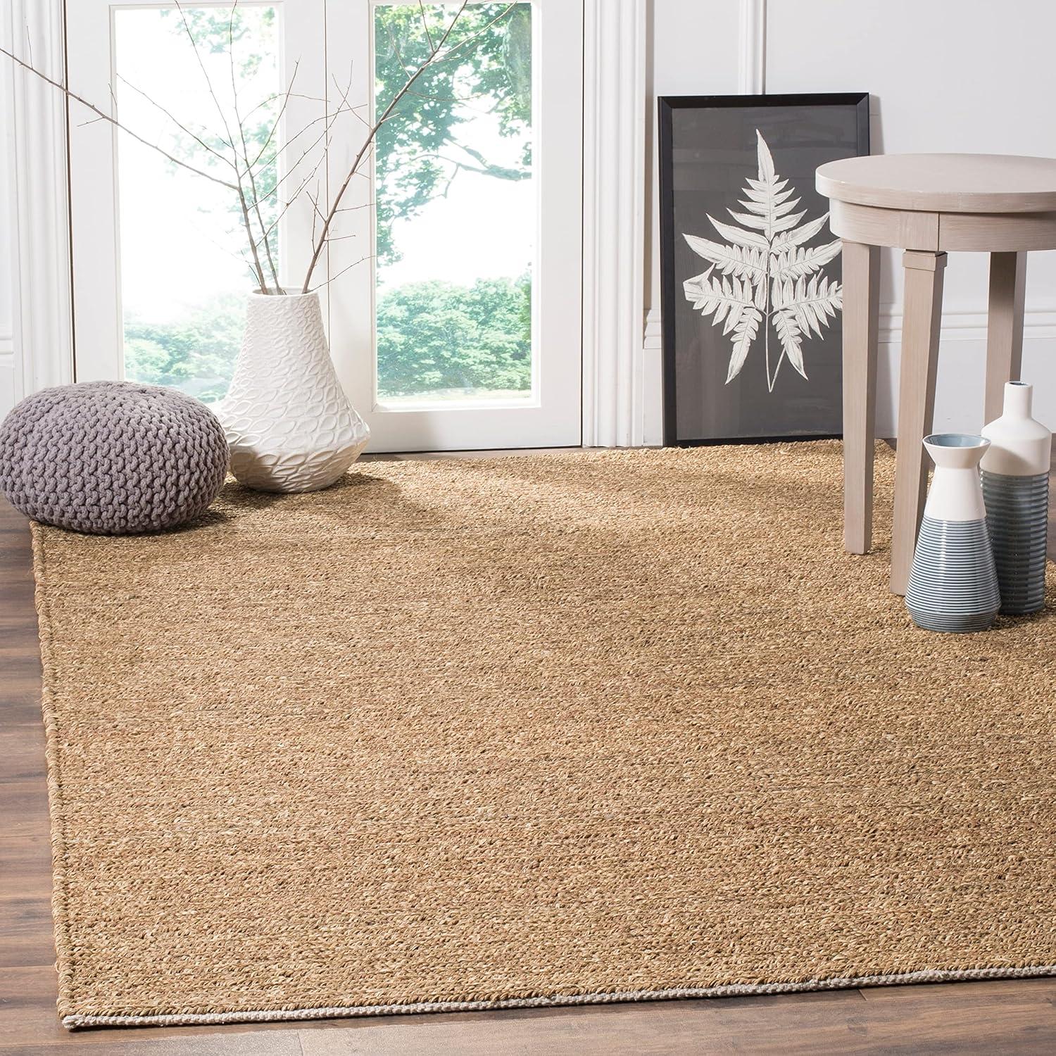 Handmade Flat Woven Rectangular Cotton Rug, 9' x 12', Beige