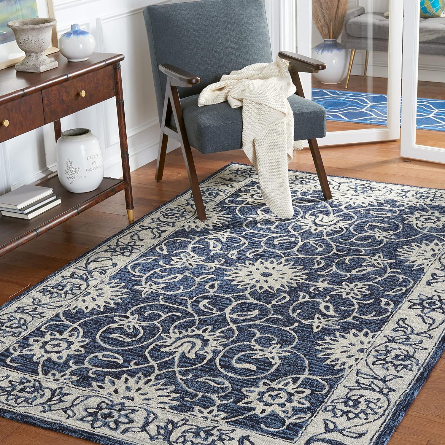 Navy and Ivory 6' x 9' Hand-Tufted Wool Area Rug