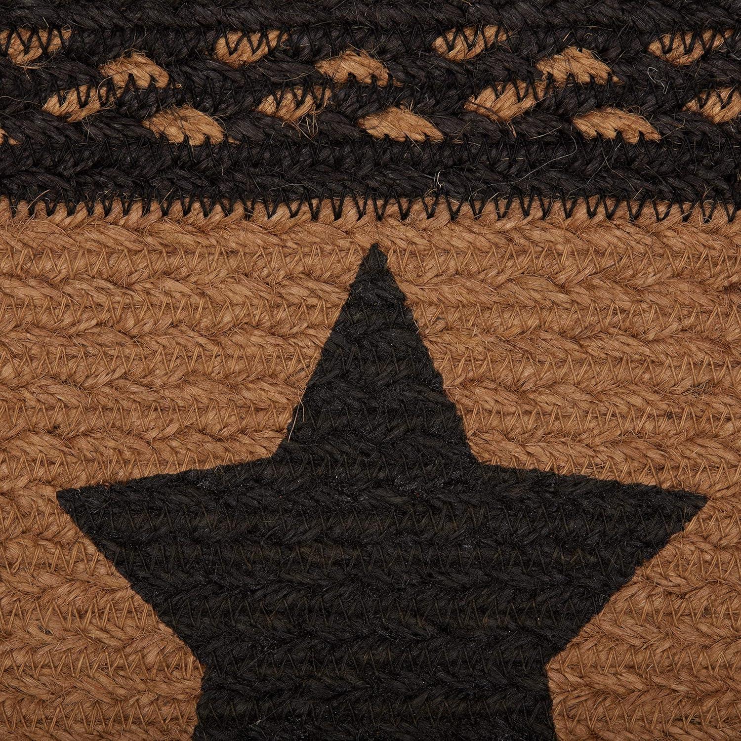 Farmhouse Black and Tan Jute Oval Stair Tread with Stars