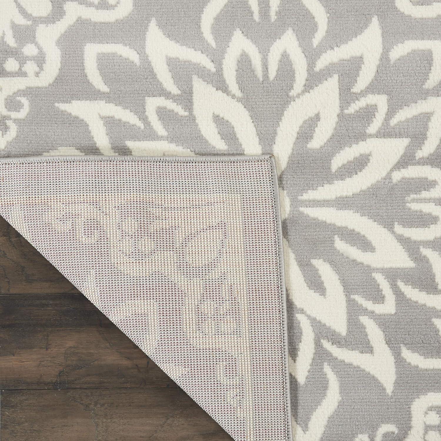 Ivory and Grey Floral Synthetic 7' x 10' Area Rug