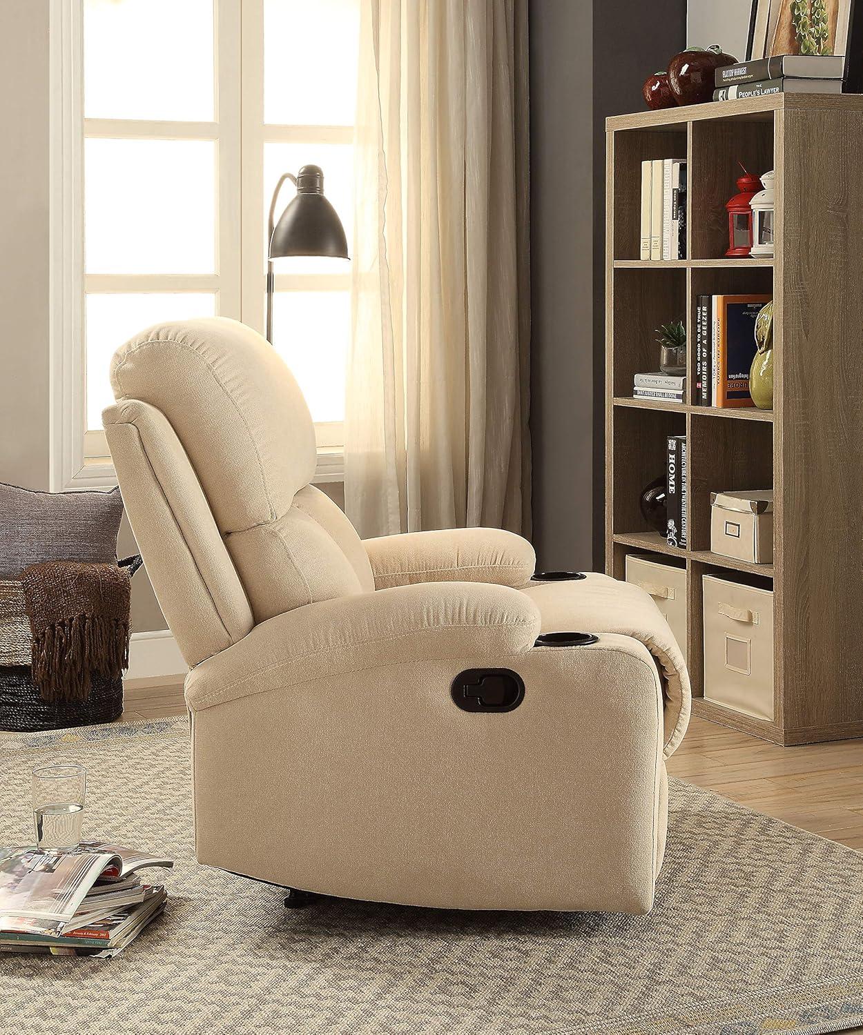 Beige Velvet Wood Comfort Recliner with Smooth Upholstery