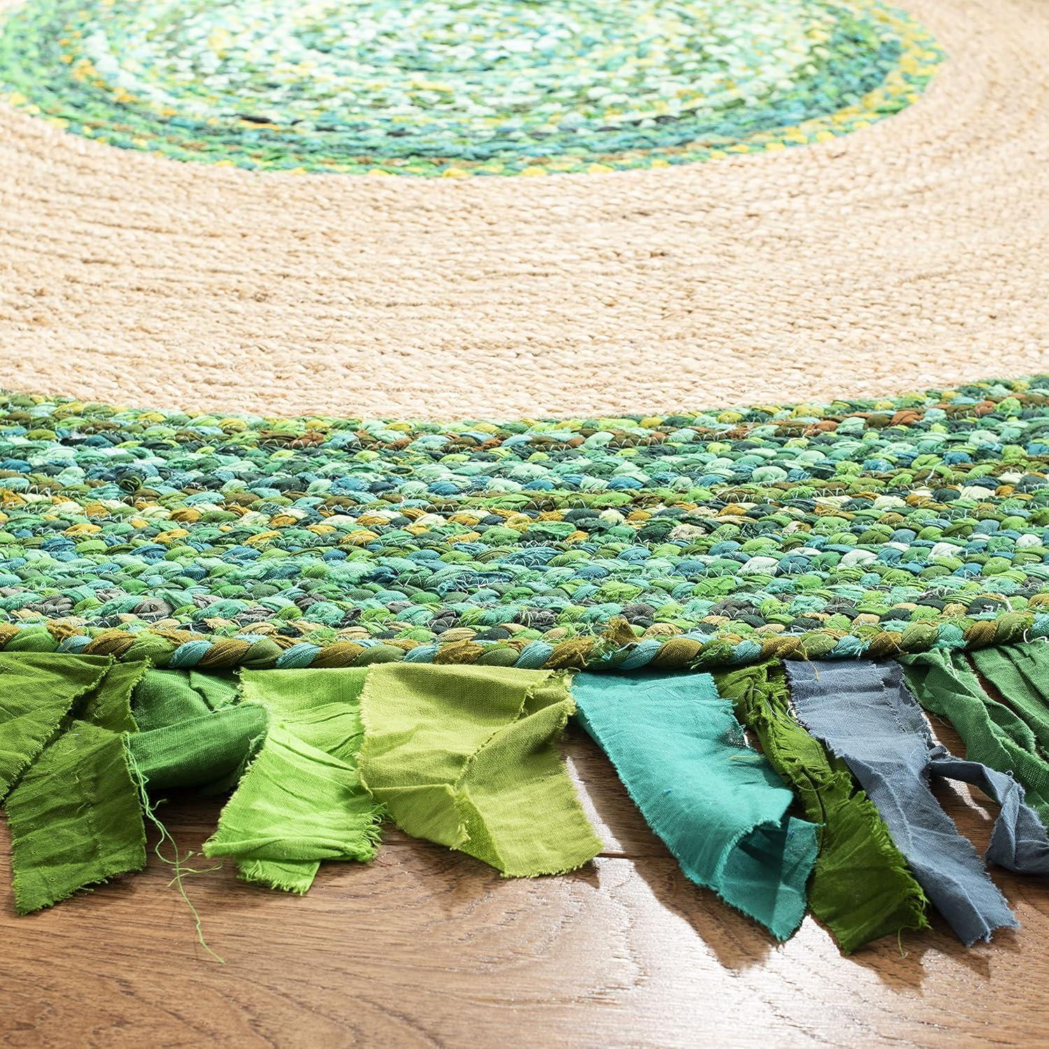 SAFAVIEH Cape Cod Susan Striped Area Rug, Green/Natural, 3' x 3' Round