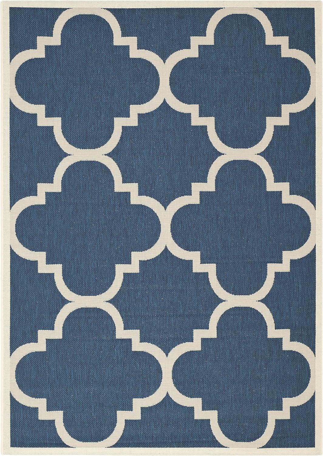 Safavieh Courtyard Becky Quatrefoil Indoor/Outdoor Area Rug, 6'7" x 9'6", Navy/Beige