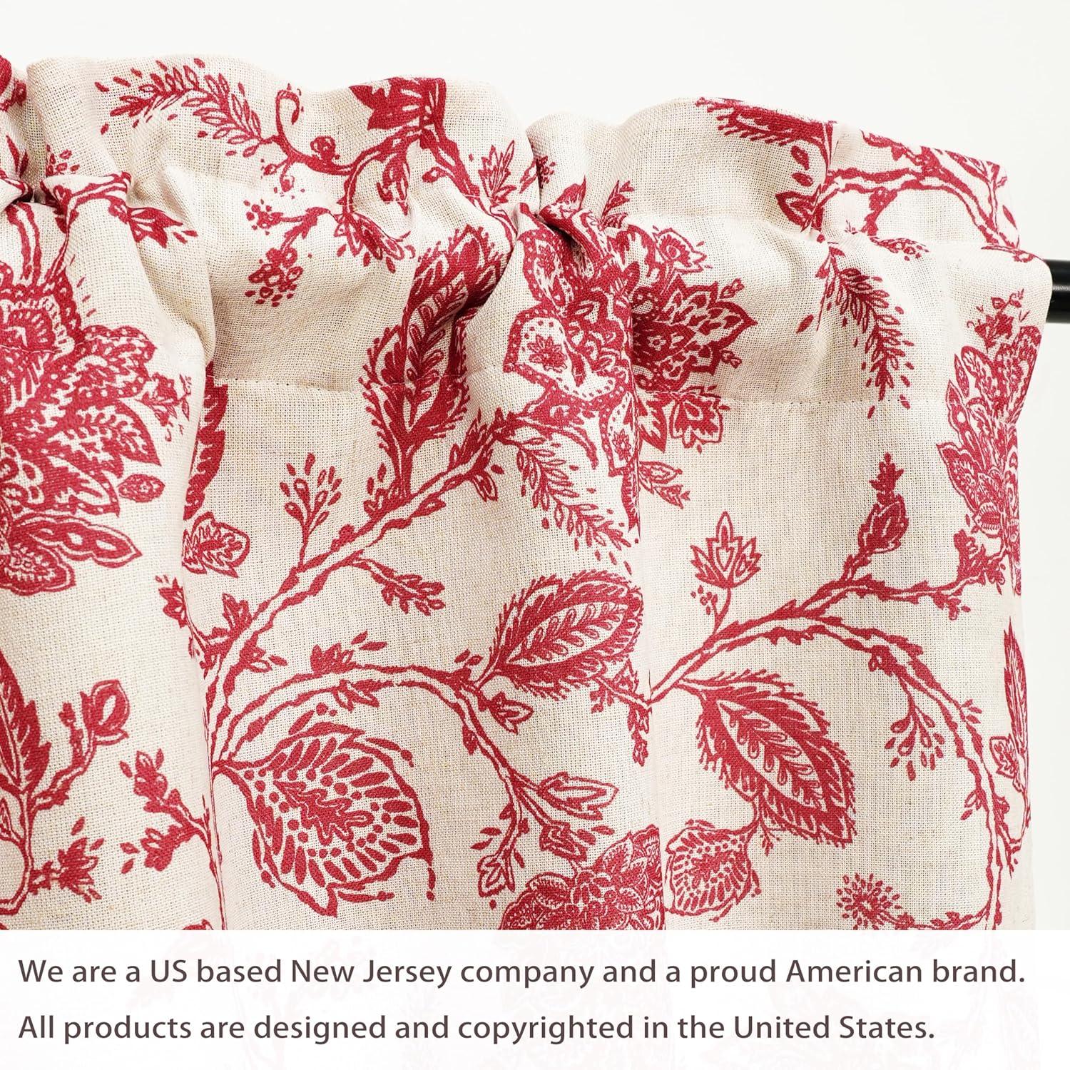 DriftAway Freda Jacobean Floral Linen Blend Blackout Thermal Insulated Energy Saving Privacy Window Curtain Valance Rod Pocket 2 Layers Single 52 Inch by 18 Inch plus 2 Inch Header Red Beige